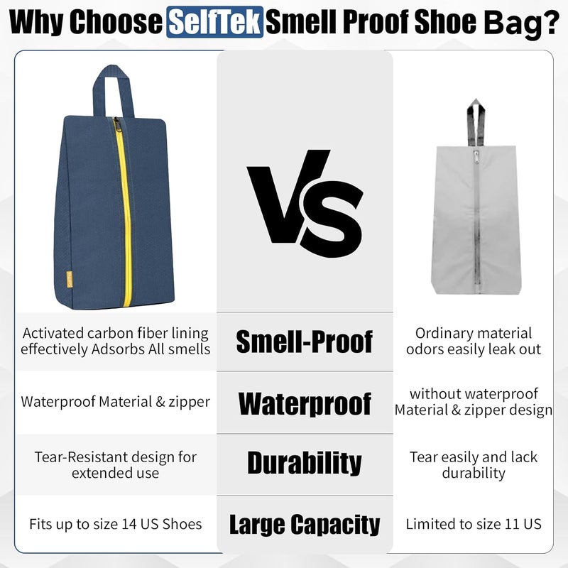 SelfTek Smell Proof Shoe Bags for Travel - Cleat Bags for Sports Smell Proof, Water-Resistant Travel Shoe Organizer with Active Carbon Fabric, Lightweight Gol-f soccer cleats Shoe Bag- Blue - Image 5